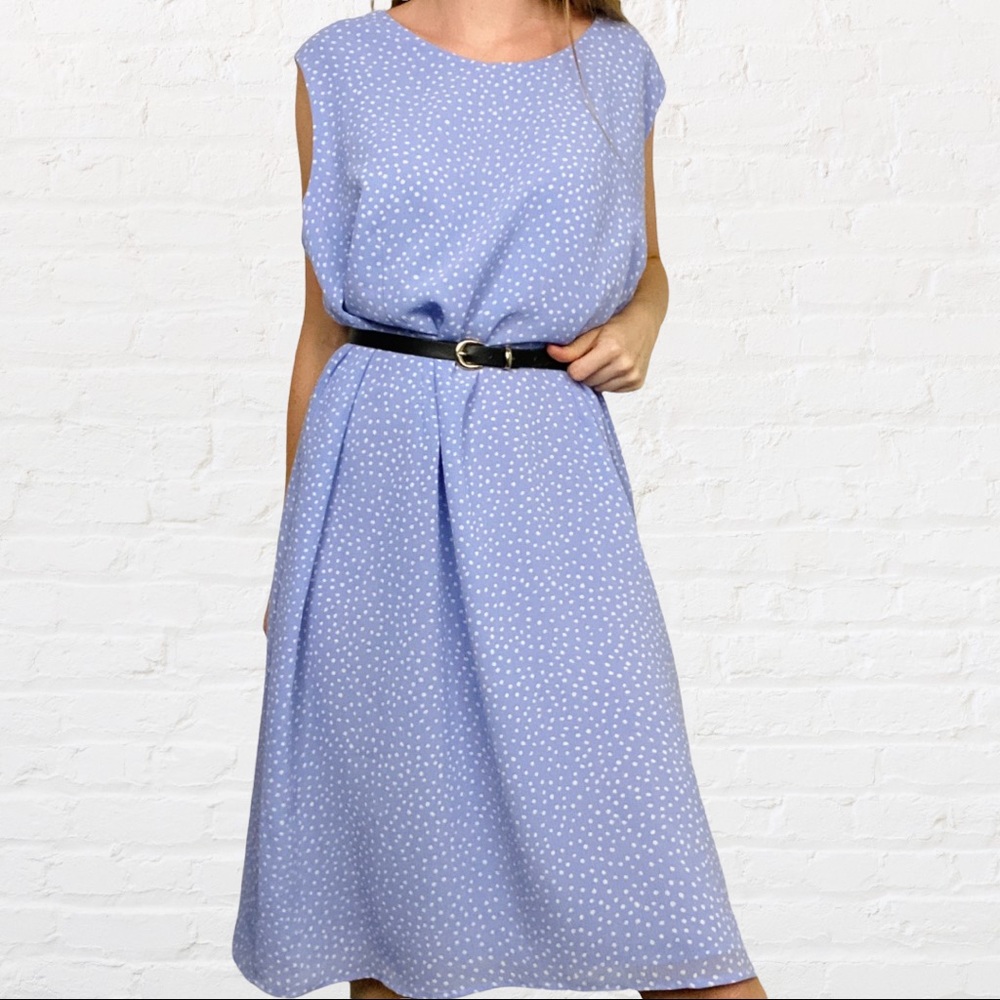 Appleseed’s | Pastel Periwinkle White Dotted Sleeveless Plus Size Midi Dress